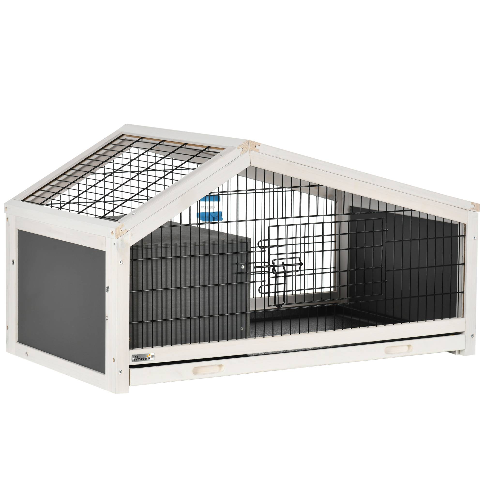 Clapier lapin en bois avec niche et espace ouvert pour 1 lapin, 90x53x50cm, gris foncé - Image 2