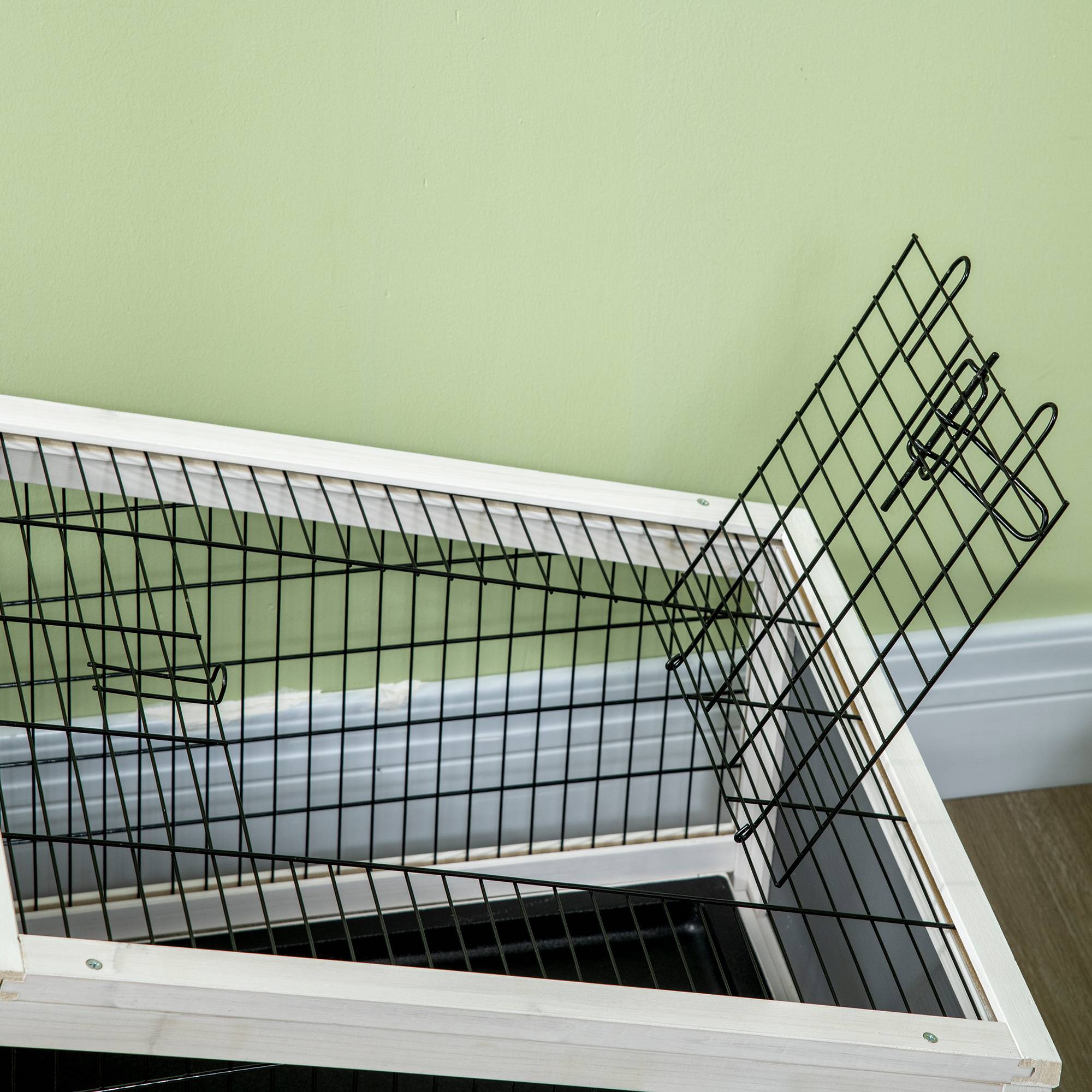 Clapier lapin en bois avec niche et espace ouvert pour 1 lapin, 90x53x50cm, gris foncé - Image 10
