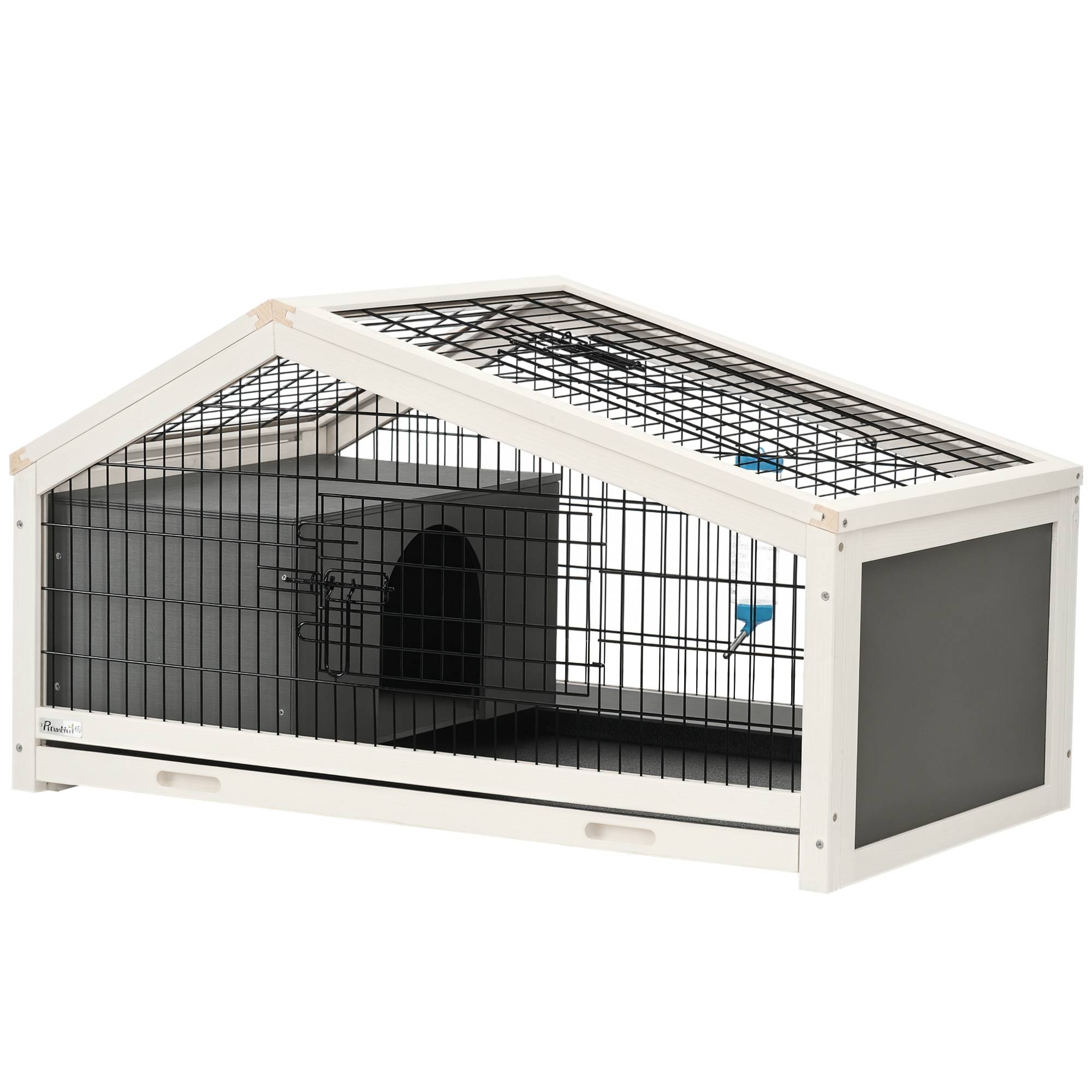 Clapier lapin en bois avec niche et espace ouvert pour 1 lapin, 90x53x50cm, gris foncé - Image 1