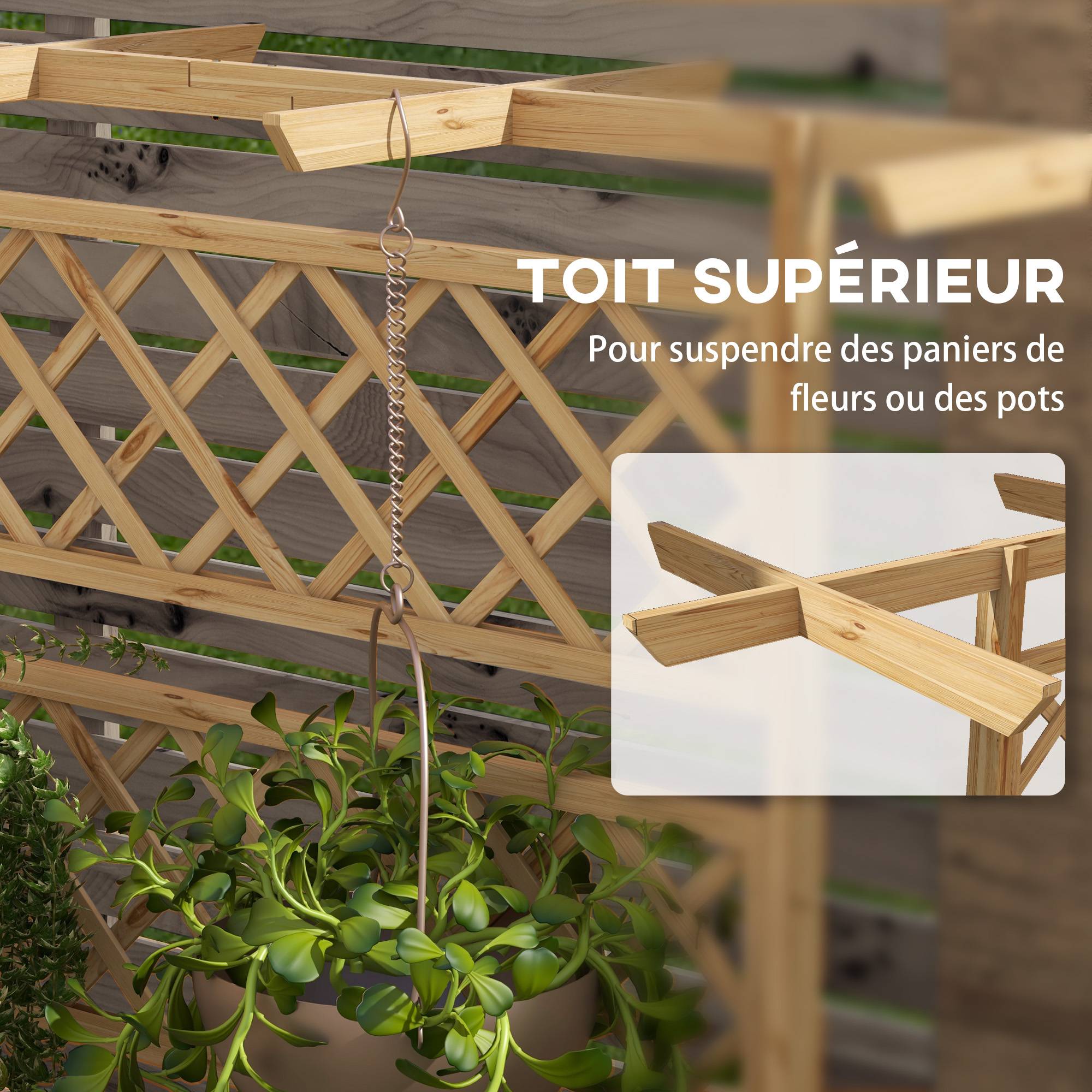 Jardinière avec treillis bois de sapin naturel 160 x 55 x 183 cm - PANGIVO - Image 7