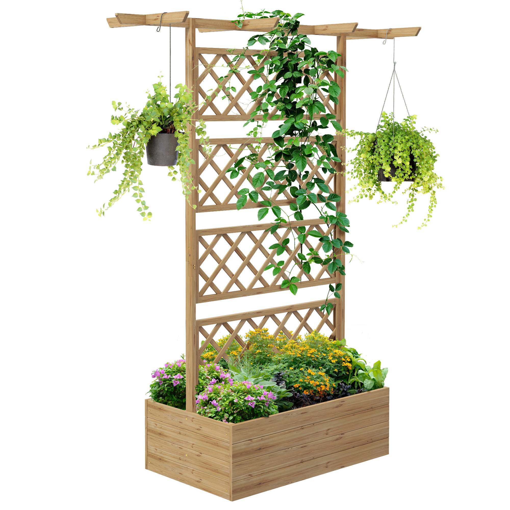 Jardinière avec treillis bois de sapin naturel 160 x 55 x 183 cm - PANGIVO - Image 1