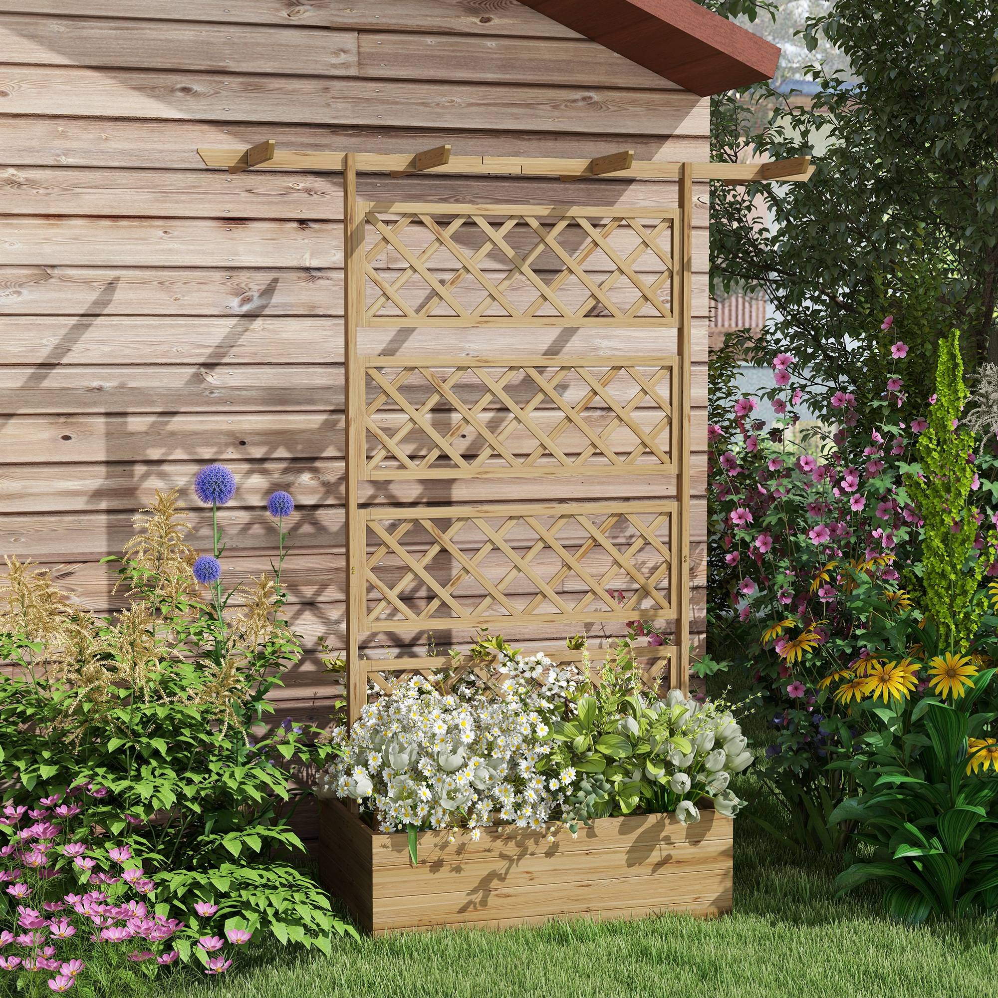 Jardinière avec treillis bois de sapin naturel 160 x 55 x 183 cm - PANGIVO - Image 4