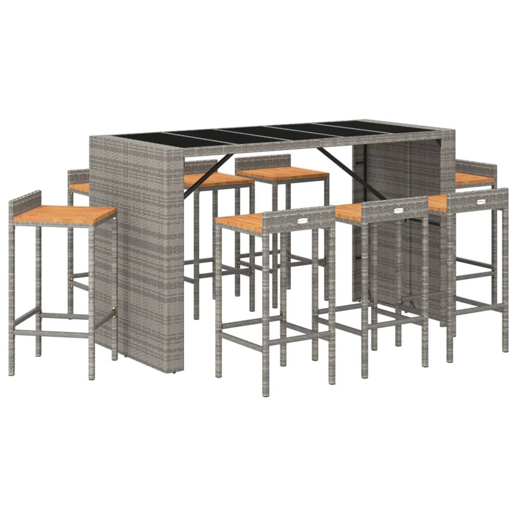 Helloshop26 - Ensemble de bar de jardin meuble extérieur terrasse 9 pièces gris poly rotin/bois massif acacia - Imagen 1