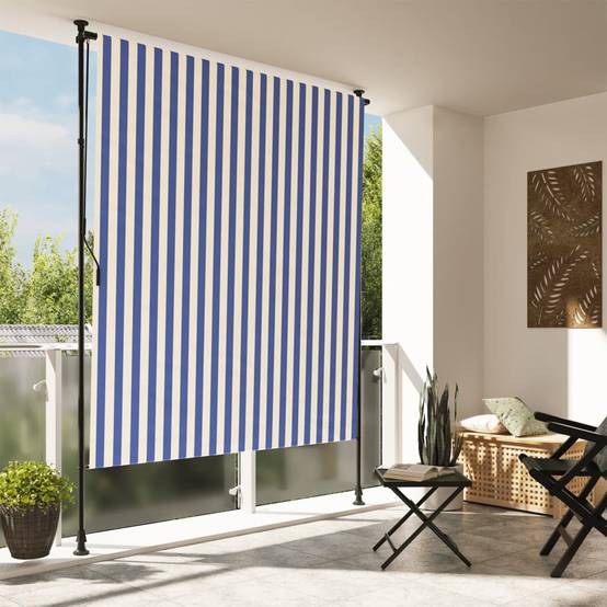 Maison Chic - Store Banne - Store roulant d'extérieur - Auvent extérieur bleu et blanc 200x270 cm tissu acier - Image 2