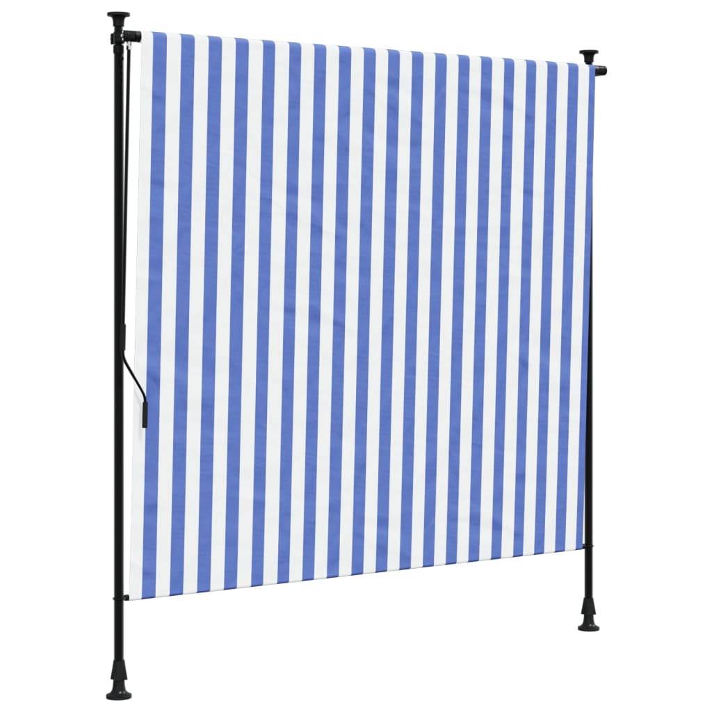 Maison Chic - Store Banne - Store roulant d'extérieur - Auvent extérieur bleu et blanc 200x270 cm tissu acier - Image 1