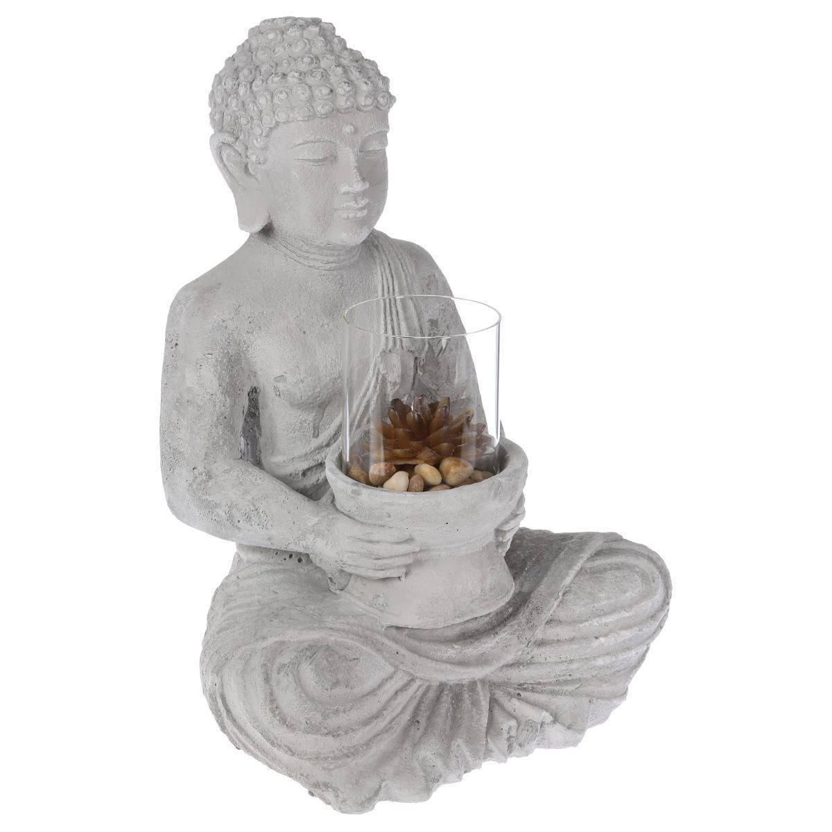 Photophore en Ciment "Bouddha Assis" 40cm Gris - Image 1