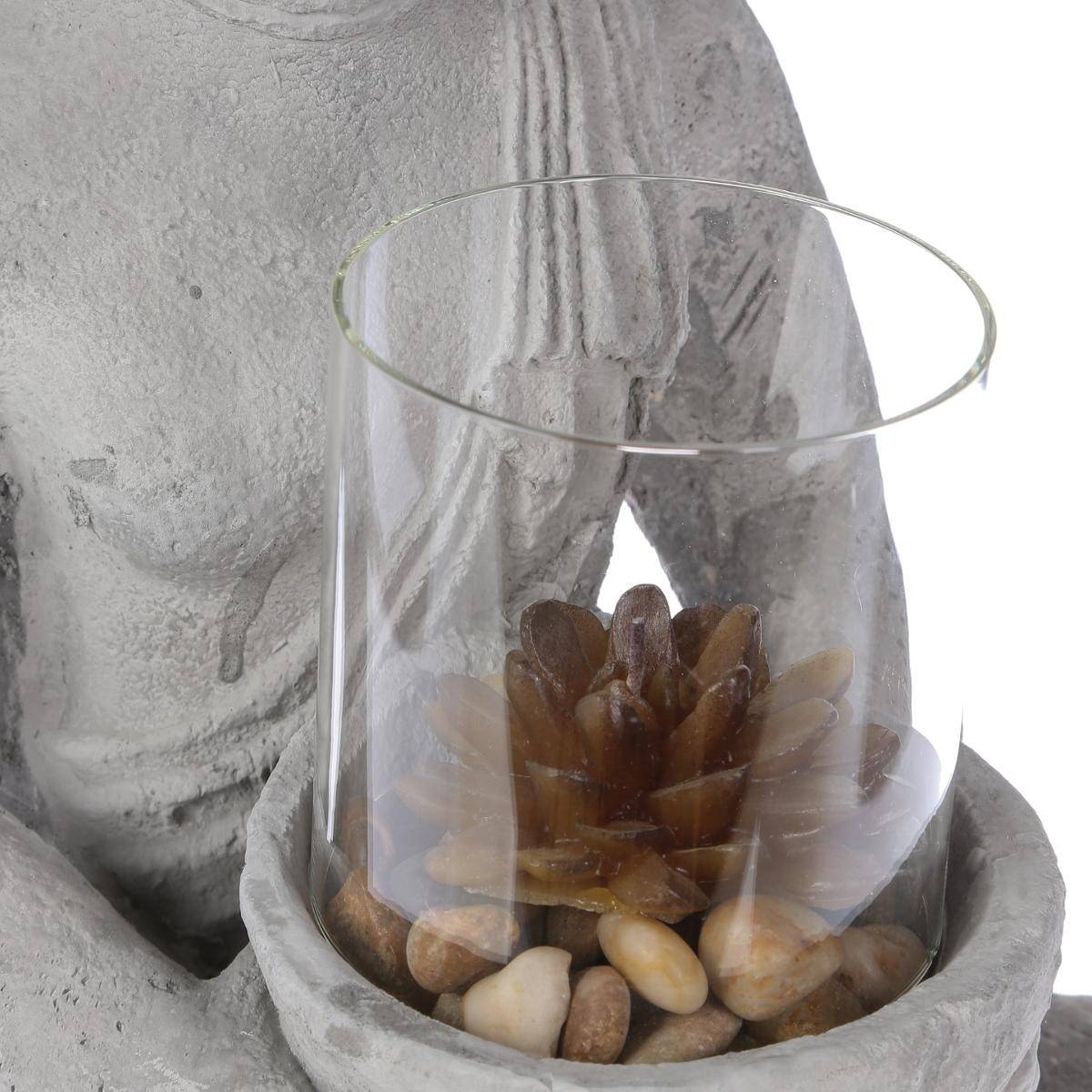 Photophore en Ciment "Bouddha Assis" 40cm Gris - Image 2