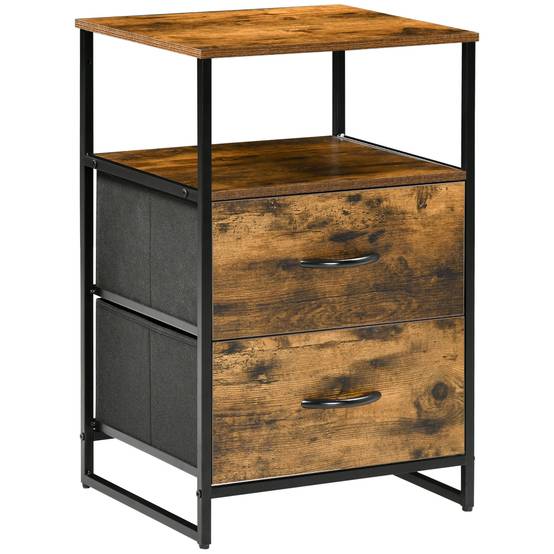 Table chevet avec 2 tiroirs tissu, meuble appoint chambre rangement bois métal 45x40x70,5 cm moderne - Image 1