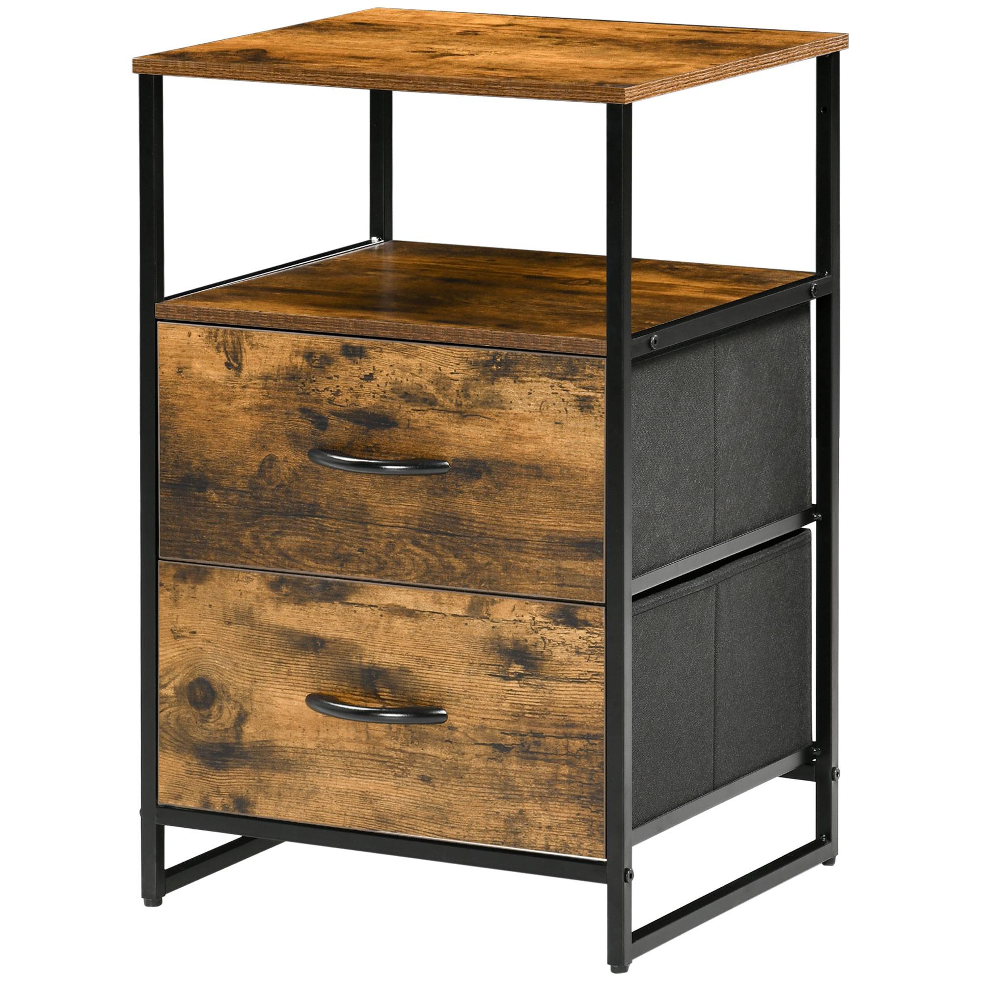 Table chevet avec 2 tiroirs tissu, meuble appoint chambre rangement bois métal 45x40x70,5 cm moderne - Image 2