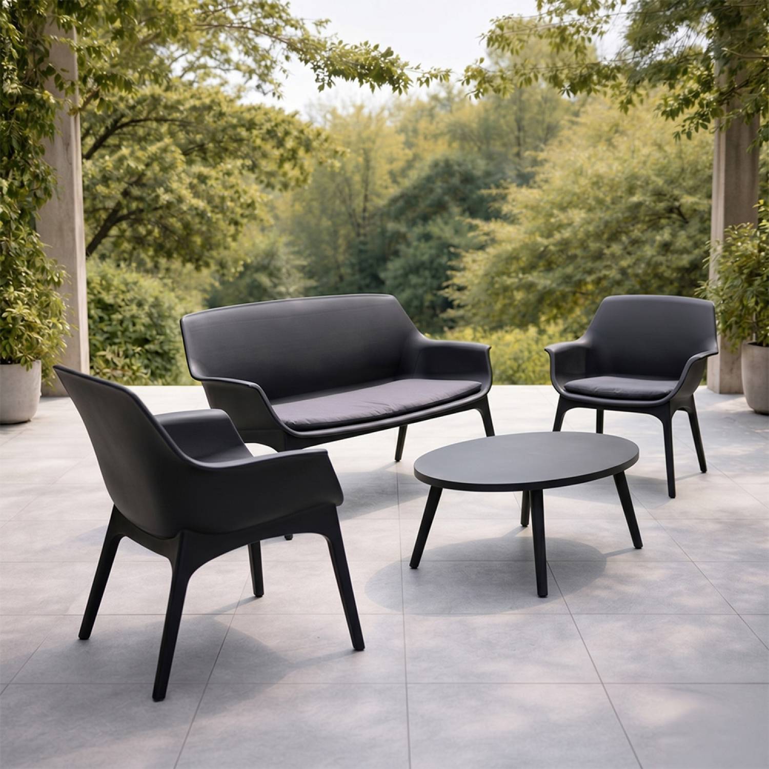 Salon de jardin 4 places gris anthracite avec table basse IZMIR - Image 6