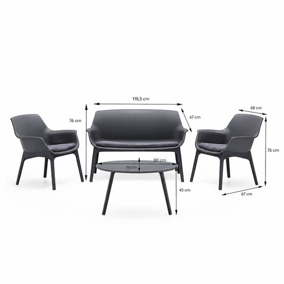Salon de jardin 4 places gris anthracite avec table basse IZMIR - Image 3