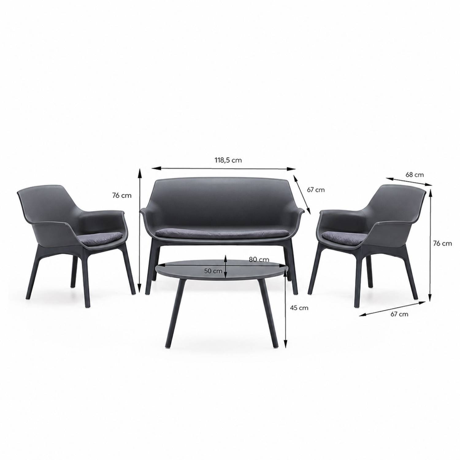 Salon de jardin 4 places gris anthracite avec table basse IZMIR - Image 3