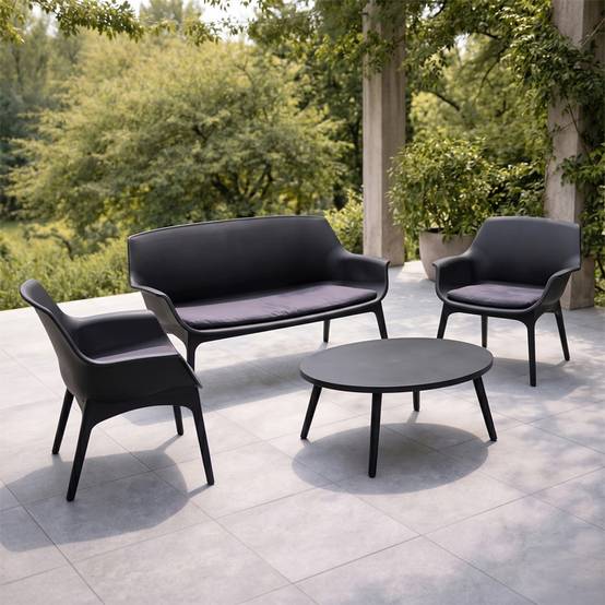 Salon de jardin 4 places gris anthracite avec table basse IZMIR - Image 4
