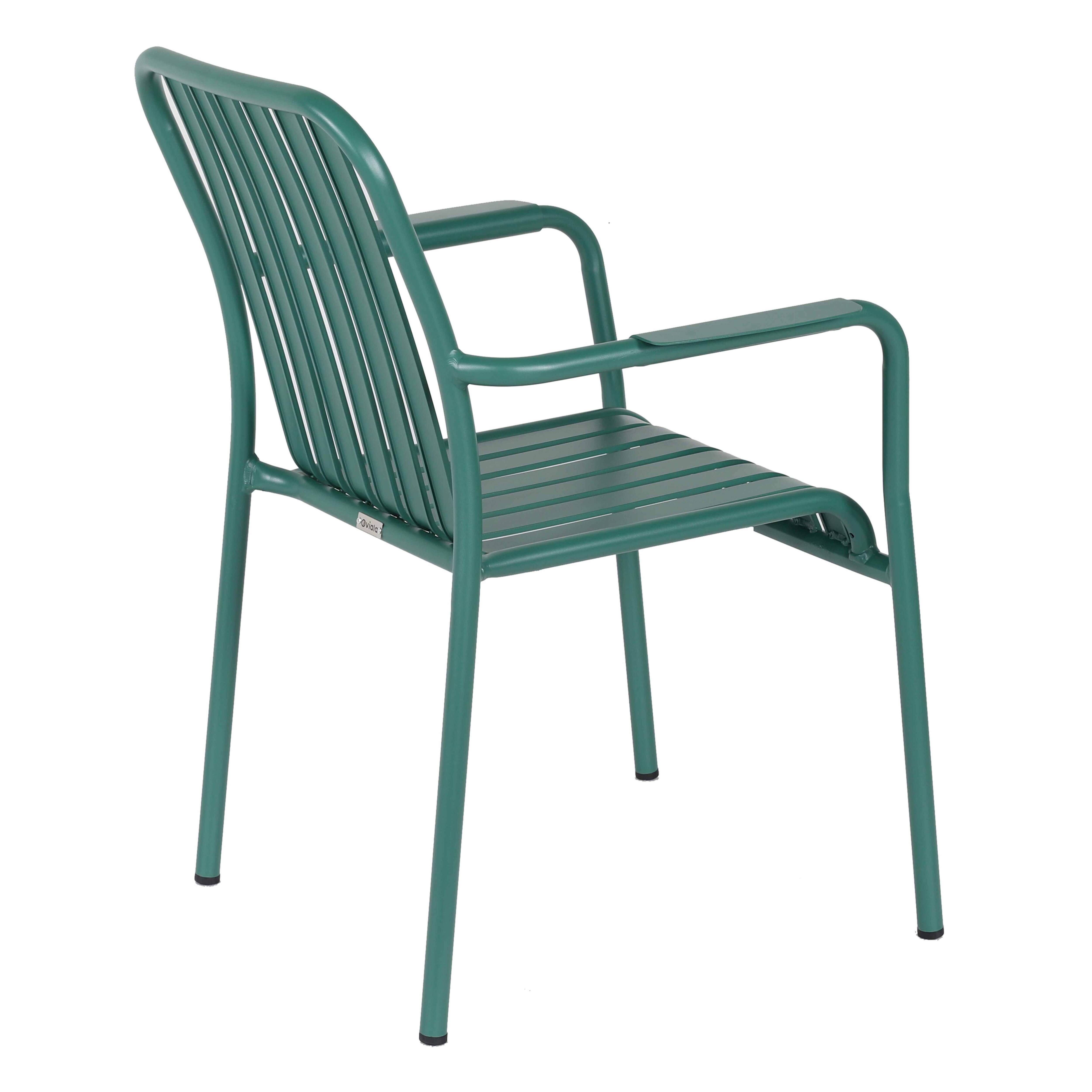 Oviala - Chaise de terrasse avec accoudoirs en aluminium vert foncé Faro - Oviala - Imagen 6