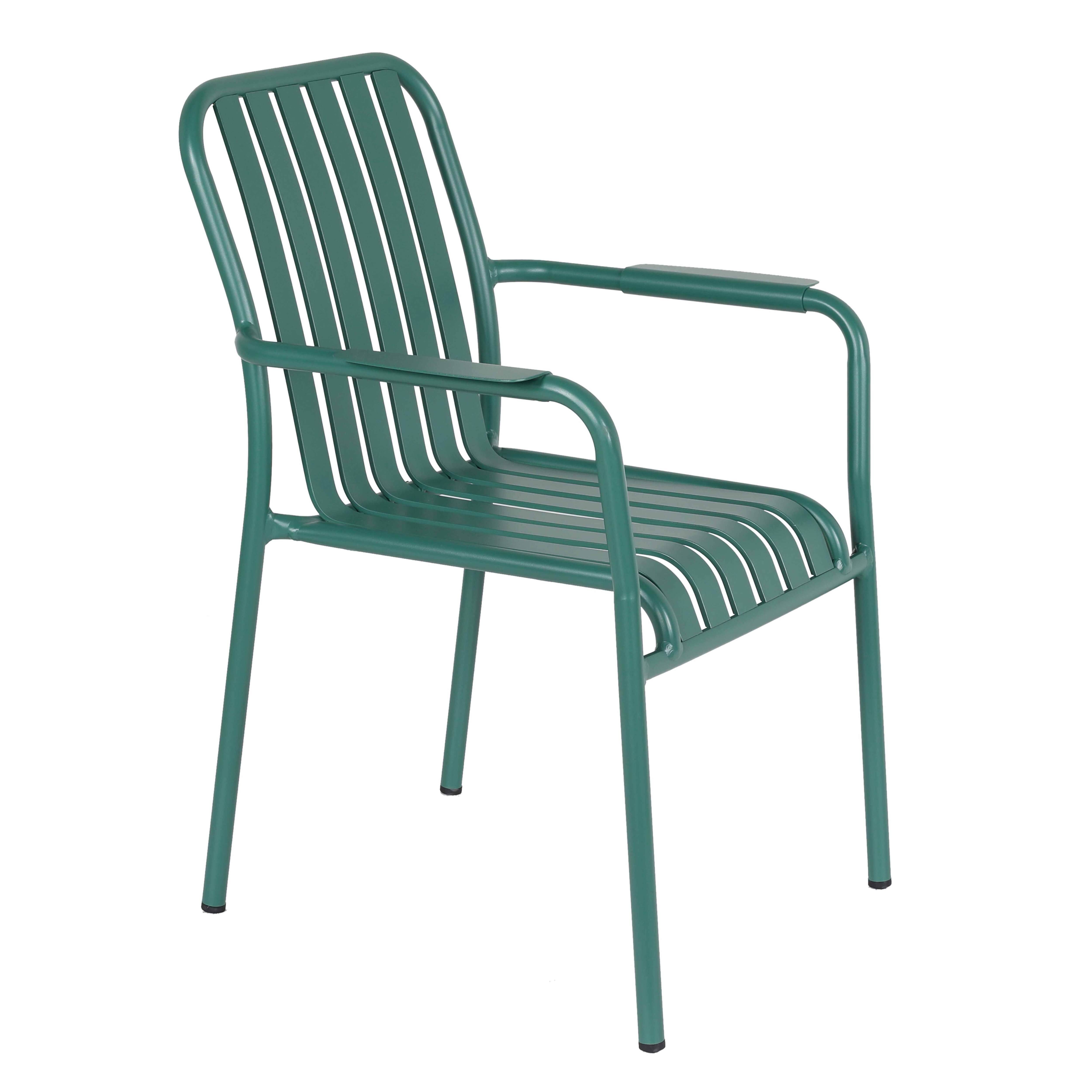 Oviala - Chaise de terrasse avec accoudoirs en aluminium vert foncé Faro - Oviala - Imagen 1