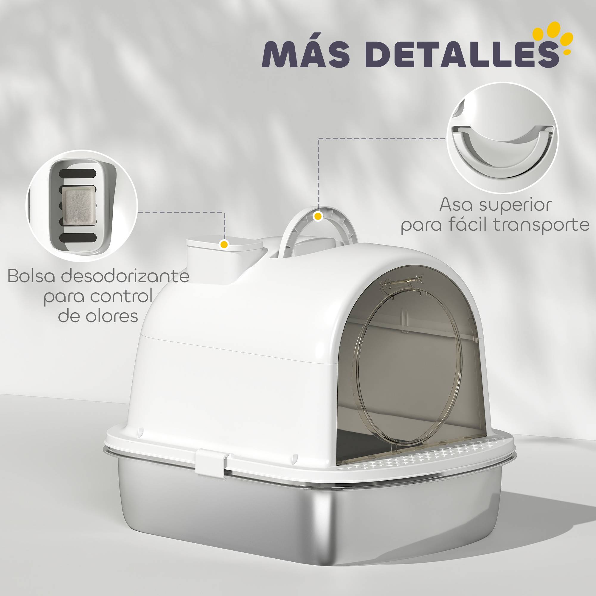 Litière chat acier inoxydable couverte sac désodorisant pelle facile nettoyer 52,4x41,3x39,9 cm blanc - Image 9