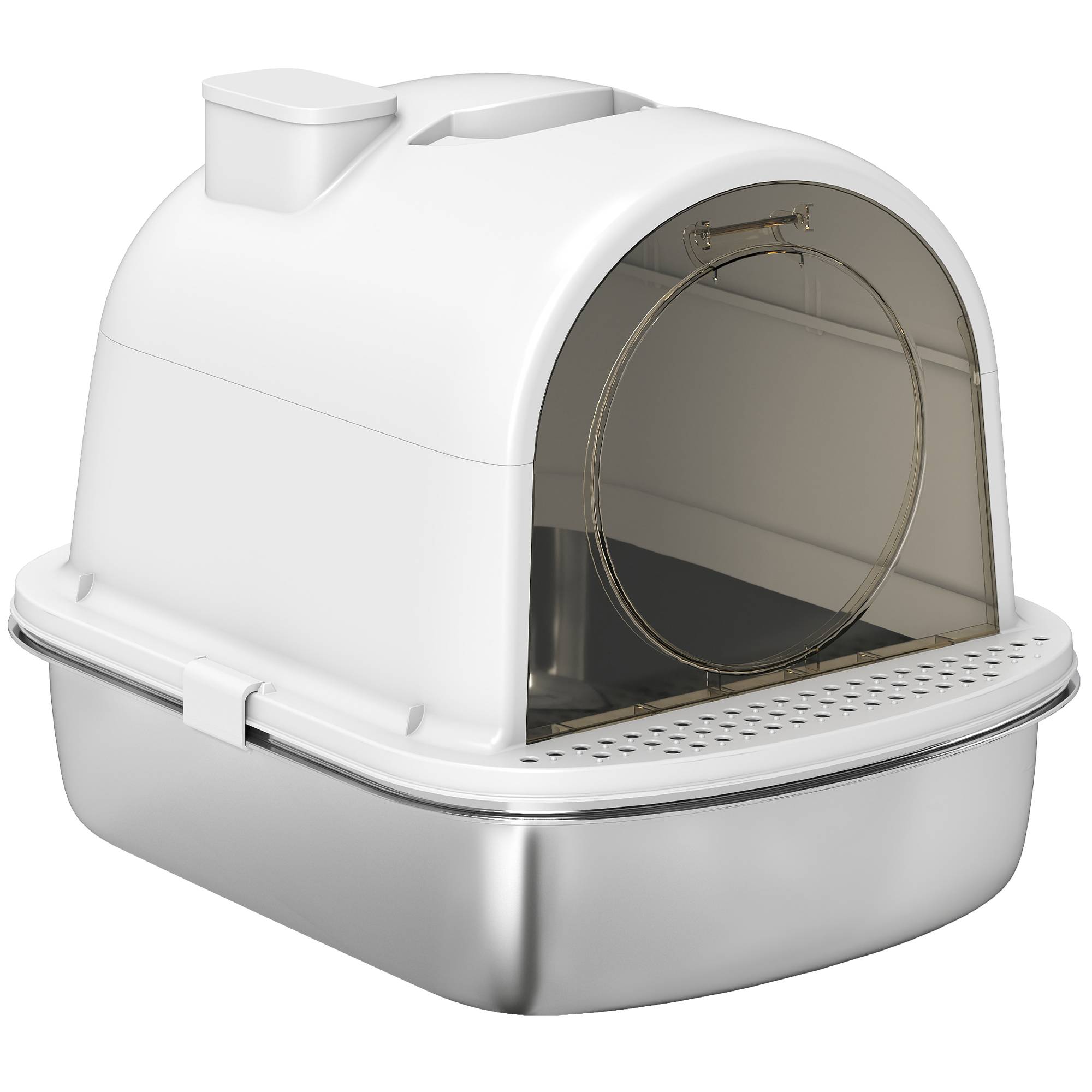 Litière chat acier inoxydable couverte sac désodorisant pelle facile nettoyer 52,4x41,3x39,9 cm blanc - Image 2
