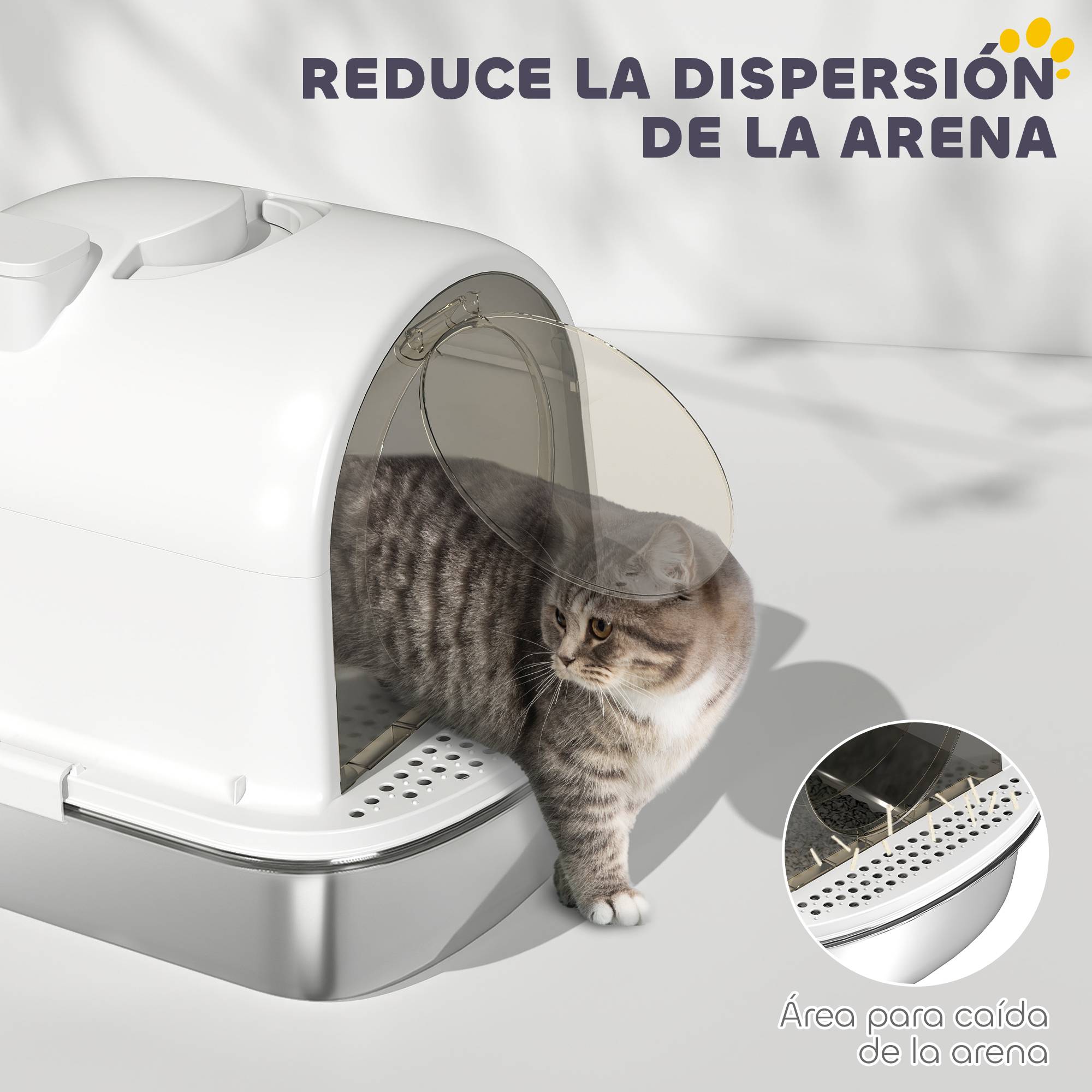Litière chat acier inoxydable couverte sac désodorisant pelle facile nettoyer 52,4x41,3x39,9 cm blanc - Image 7