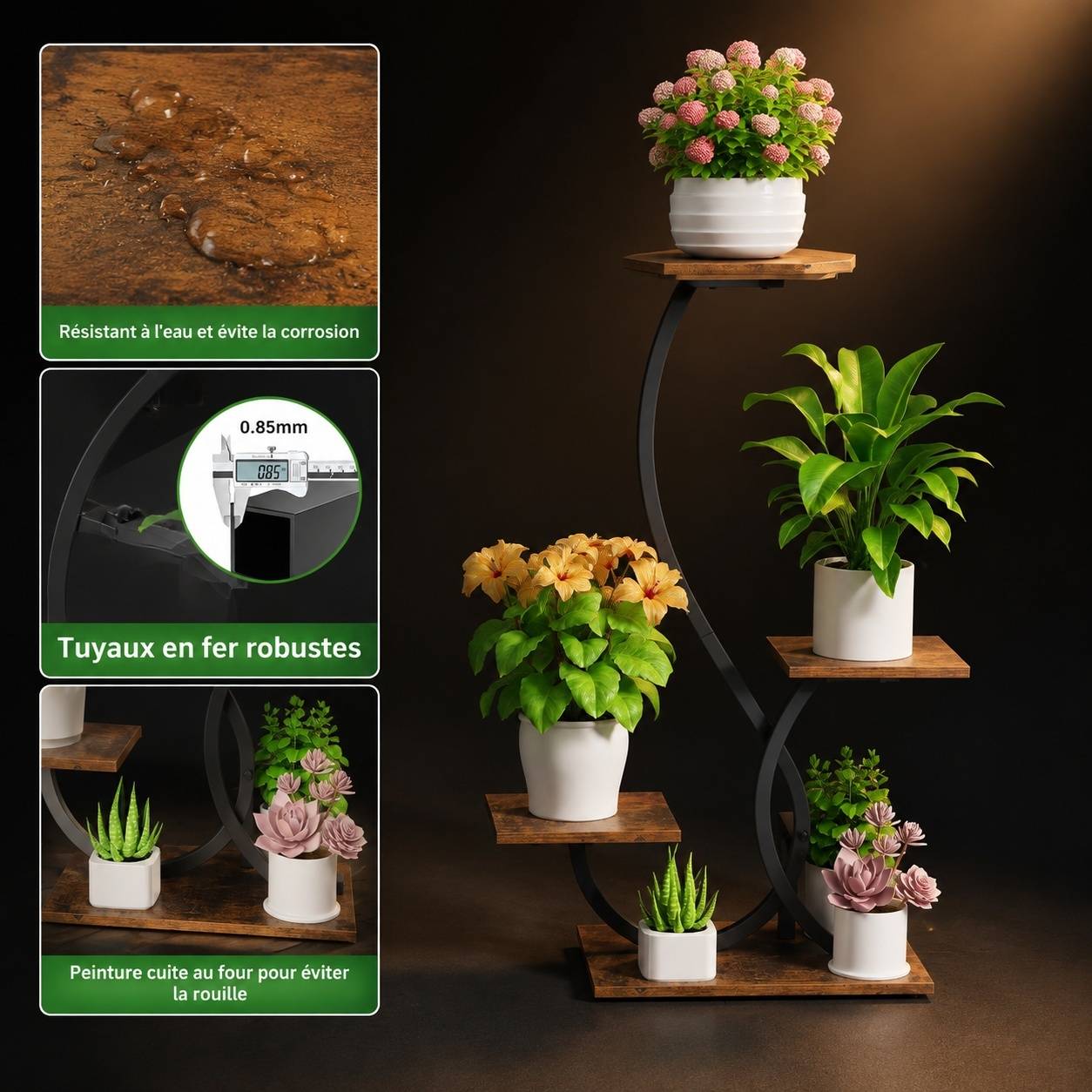 Étagère Plantes D'angle 4 Étagères Avec Lumières De Culture Métal 32 Pouces Décorative - Image 7