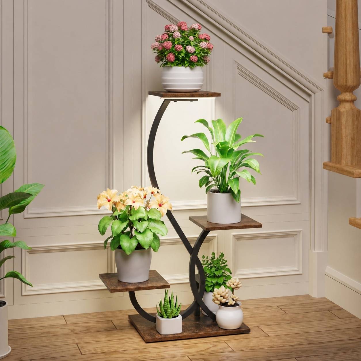 Étagère Plantes D'angle 4 Étagères Avec Lumières De Culture Métal 32 Pouces Décorative - Image 4