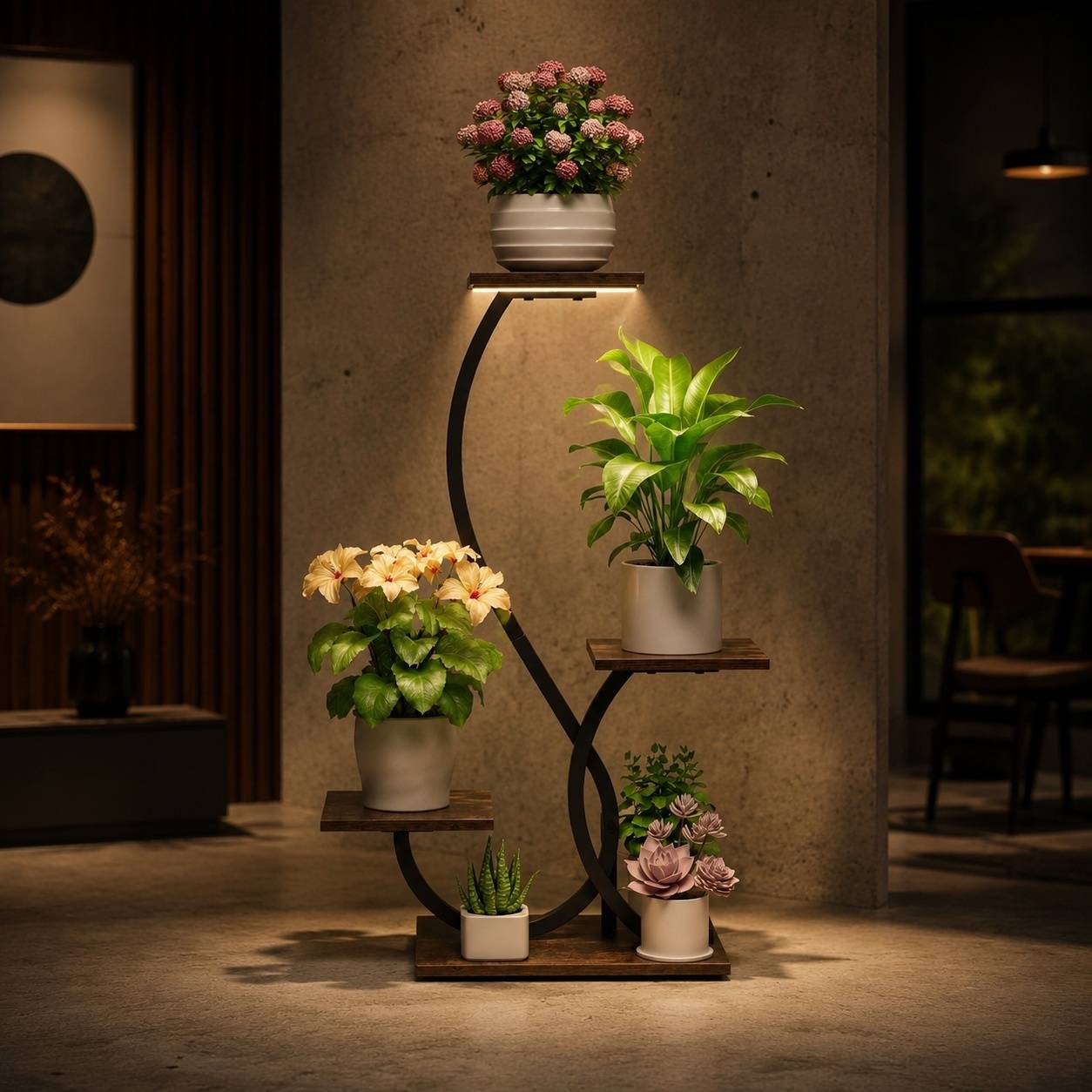 Étagère Plantes D'angle 4 Étagères Avec Lumières De Culture Métal 32 Pouces Décorative - Image 5