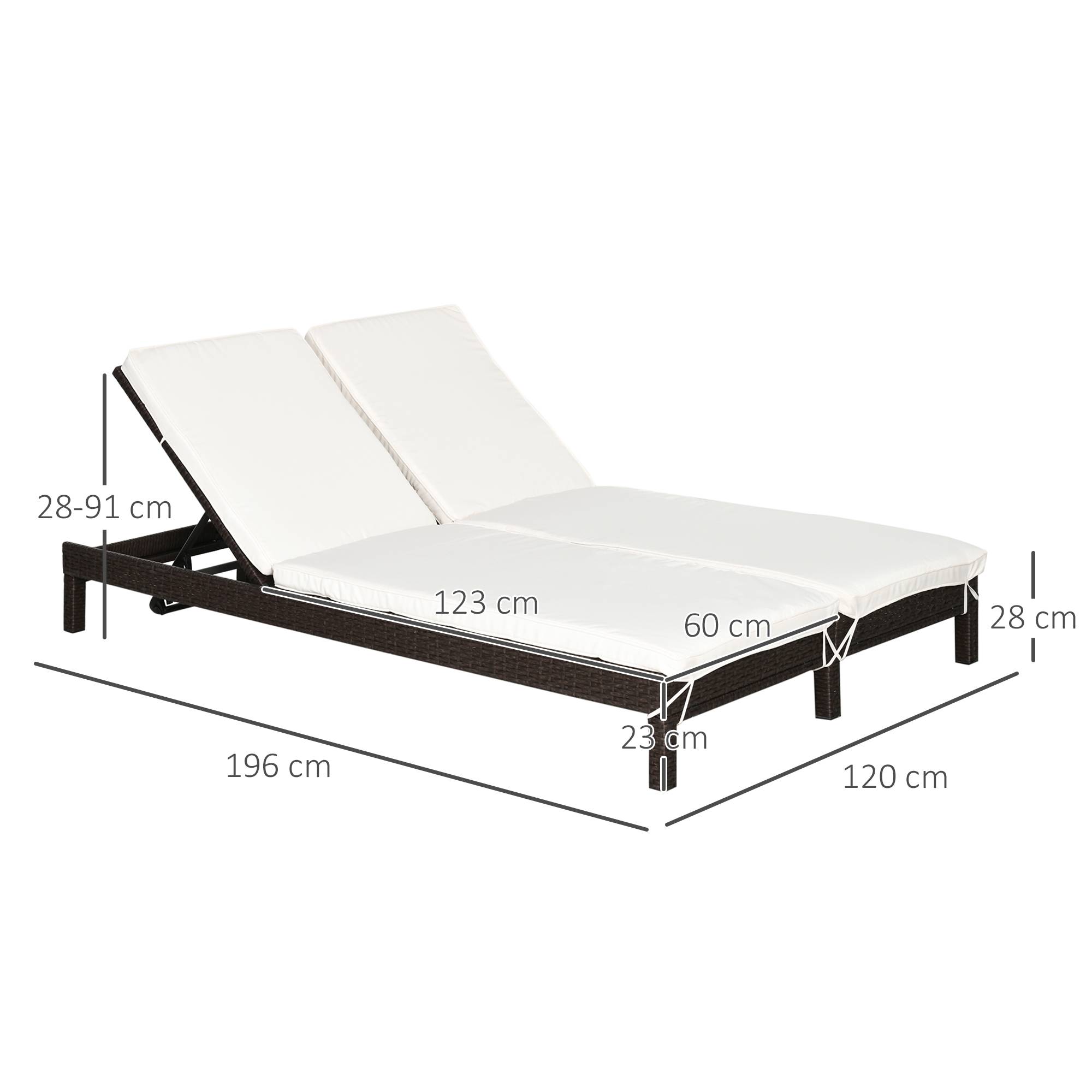 Outsunny - Bain de soleil transat 2 places - grand confort - dossier inclinable multi-positions - matelas fournis - résine tressée chocolat - Outsunny - Imagen 3