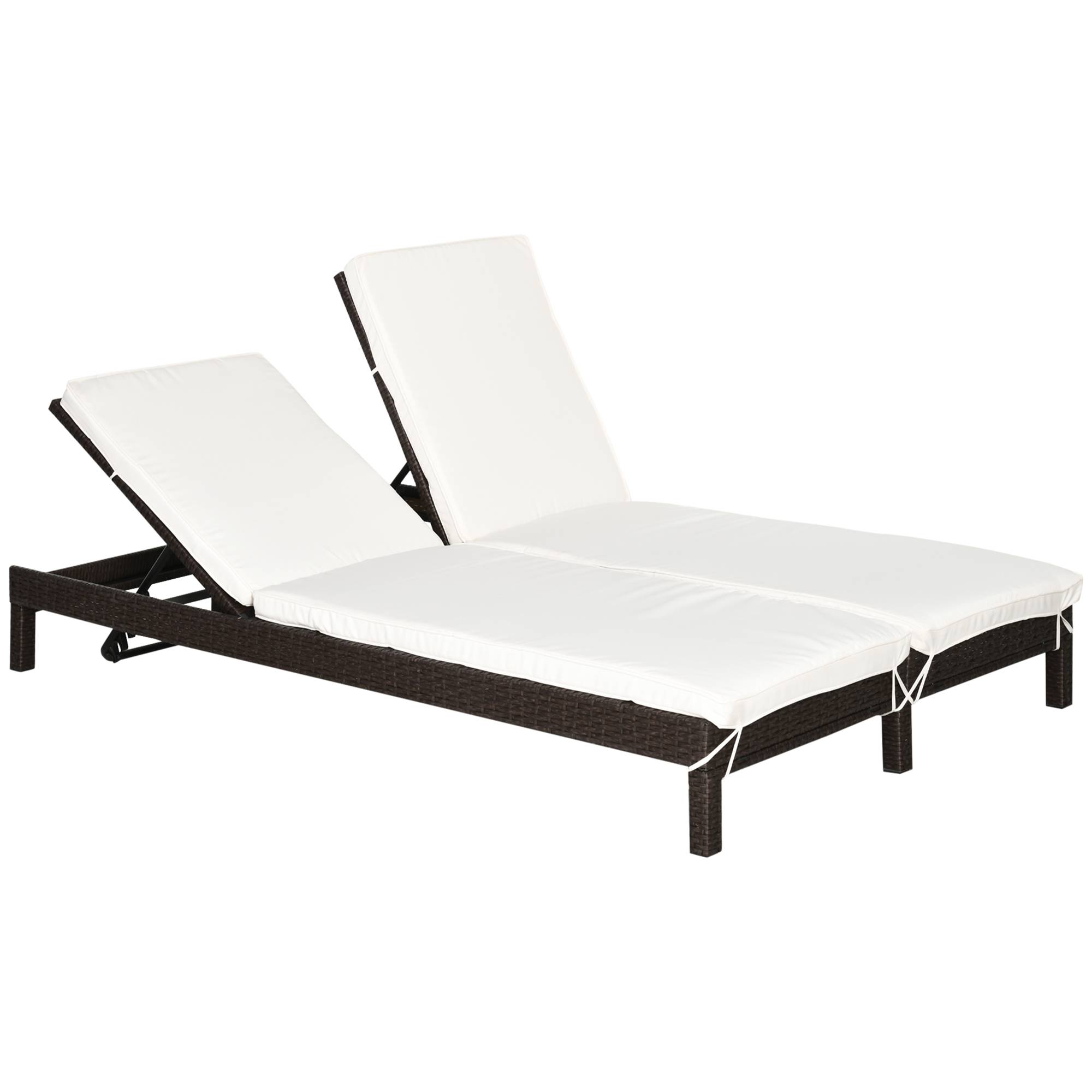 Outsunny - Bain de soleil transat 2 places - grand confort - dossier inclinable multi-positions - matelas fournis - résine tressée chocolat - Outsunny - Imagen 1