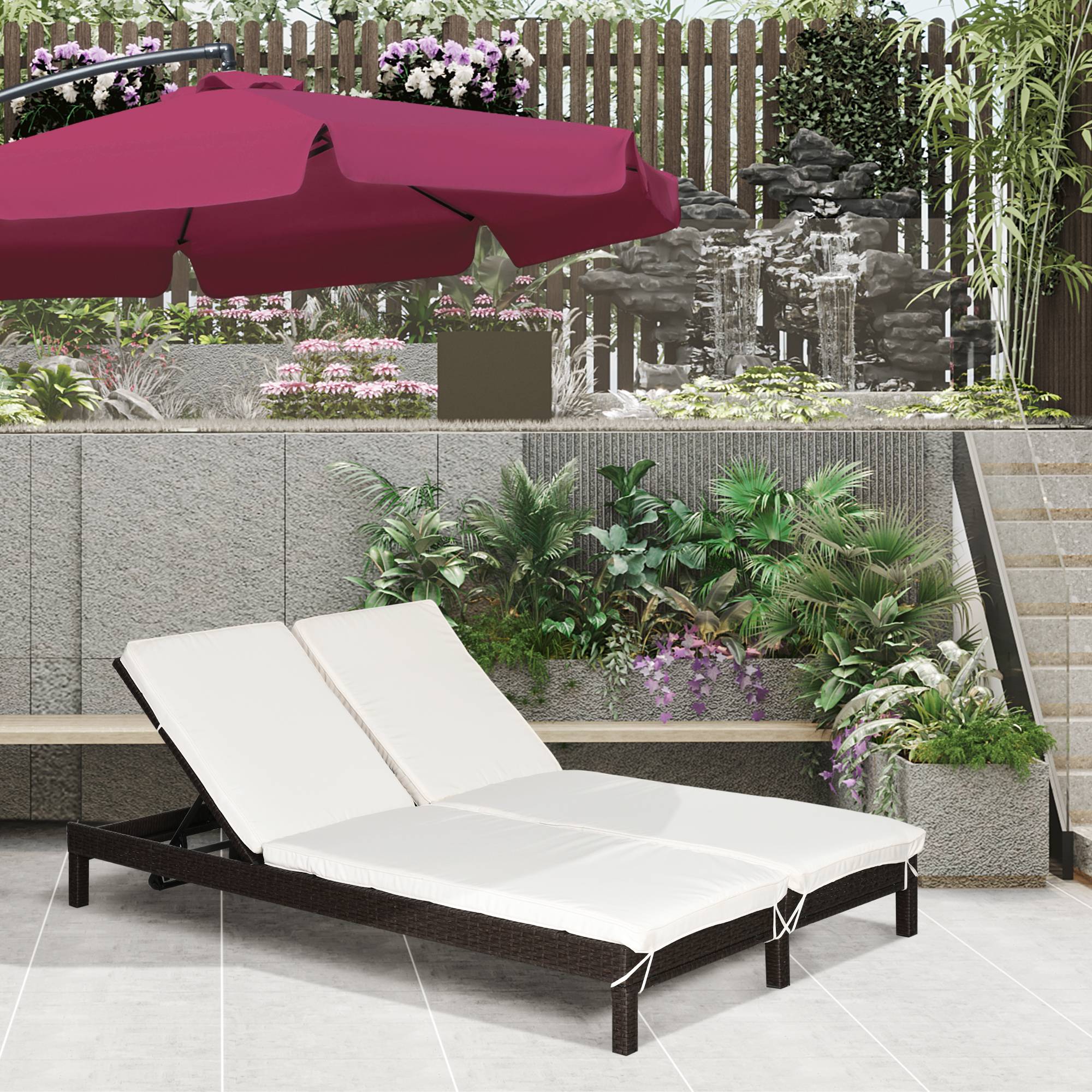 Outsunny - Bain de soleil transat 2 places - grand confort - dossier inclinable multi-positions - matelas fournis - résine tressée chocolat - Outsunny - Imagen 4