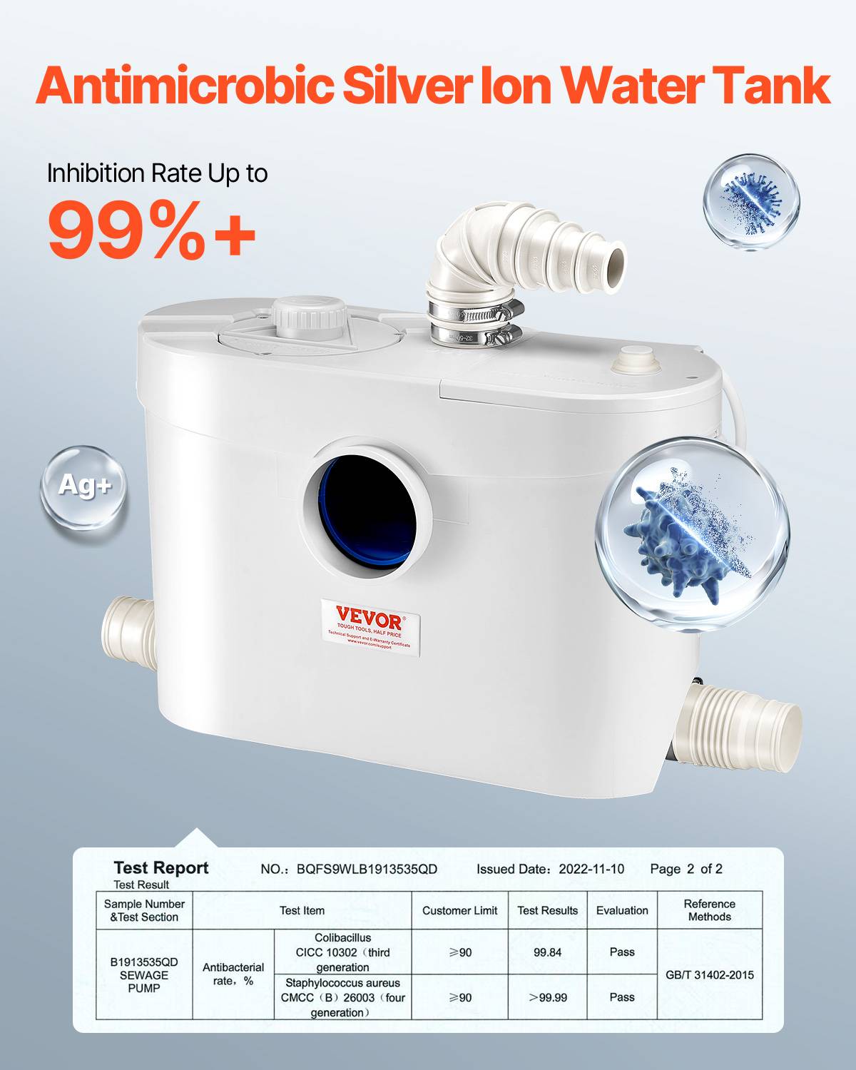 VEVOR Pompe macératrice 900W, sanitaire 4 entrées eau, 180 L/min, ht. refoulement 12 m. - Image 5
