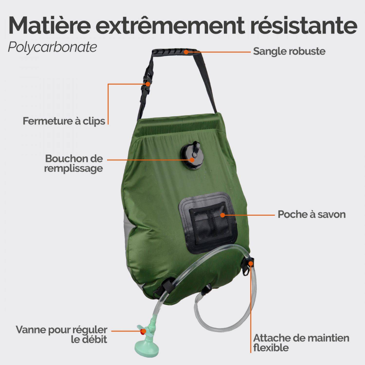 Douche Solaire De Camping Apollo 20L / 5 Gallons - Sac Portable Et Solide