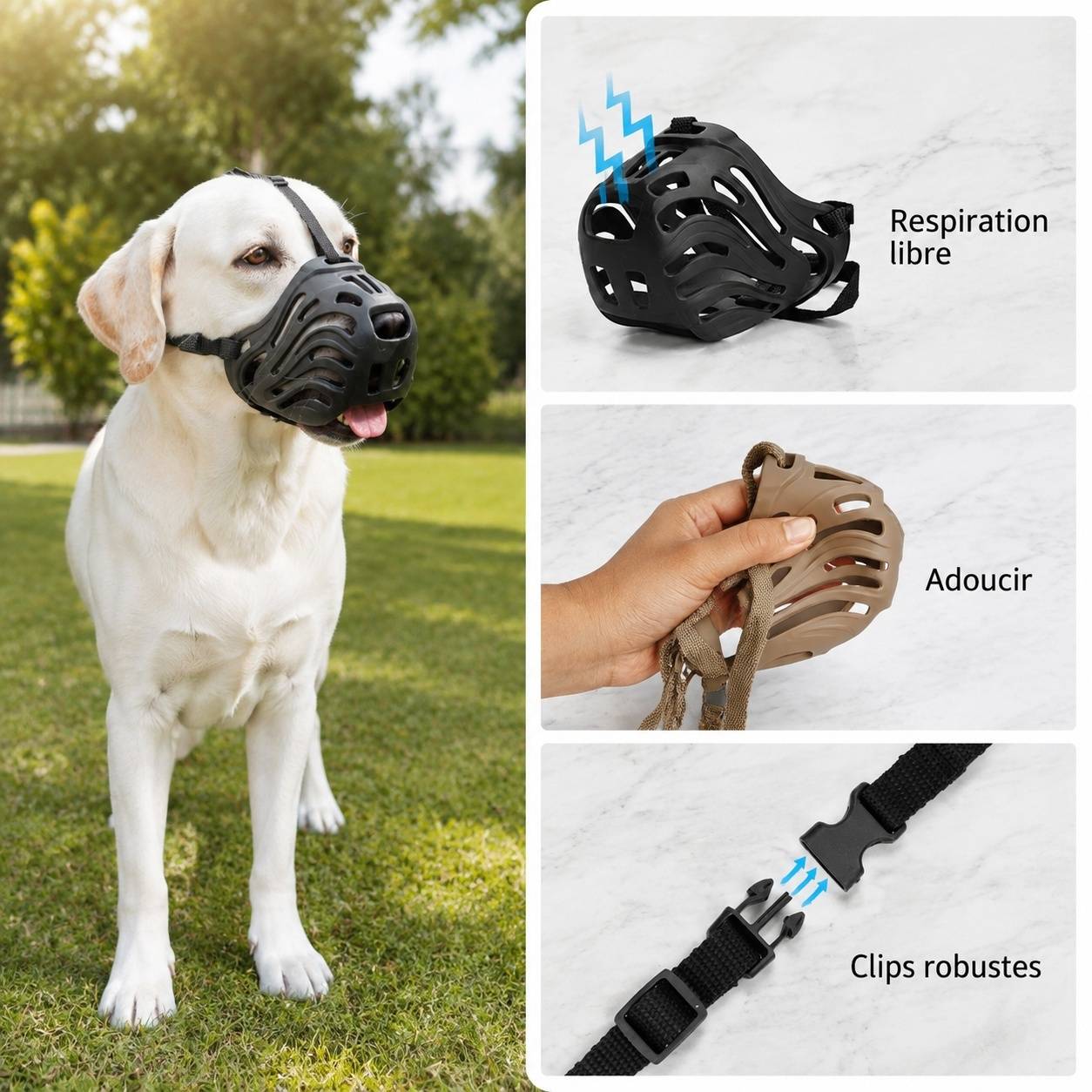 Muscara pour chien réglable en silicone respirant anti morsure anti aboiement - Image 2