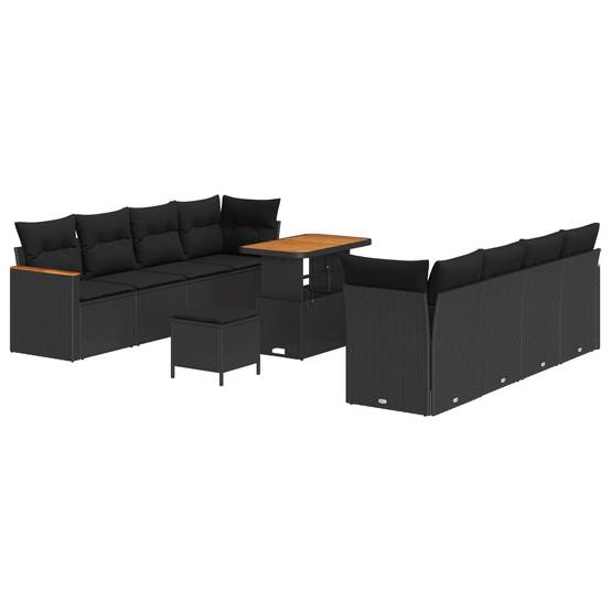 Salon Bas 11pcs Noir Résine Tressée – Ensemble Détente avec Table Réglable Hauteur – ComfortXL Outdoor Living - Image 1