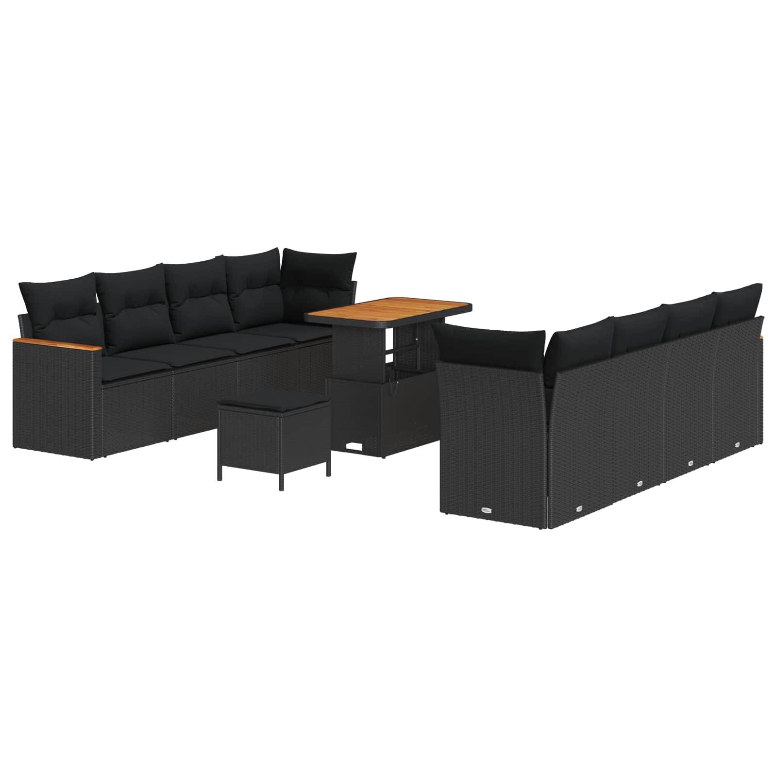 Salon Bas 11pcs Noir Résine Tressée – Ensemble Détente avec Table Réglable Hauteur – ComfortXL Outdoor Living - Image 1