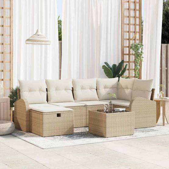 ComfortXL - Salon de jardin 6 places poly rotin avec rangement et table basse pour terrasse Beige – ComfortXL Outdoor Living - Image 1