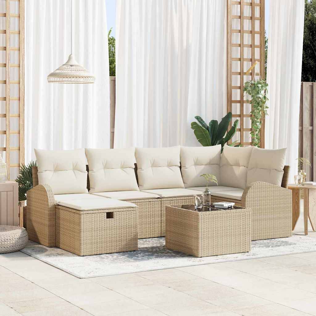 ComfortXL - Salon de jardin 6 places poly rotin avec rangement et table basse pour terrasse Beige – ComfortXL Outdoor Living - Image 1