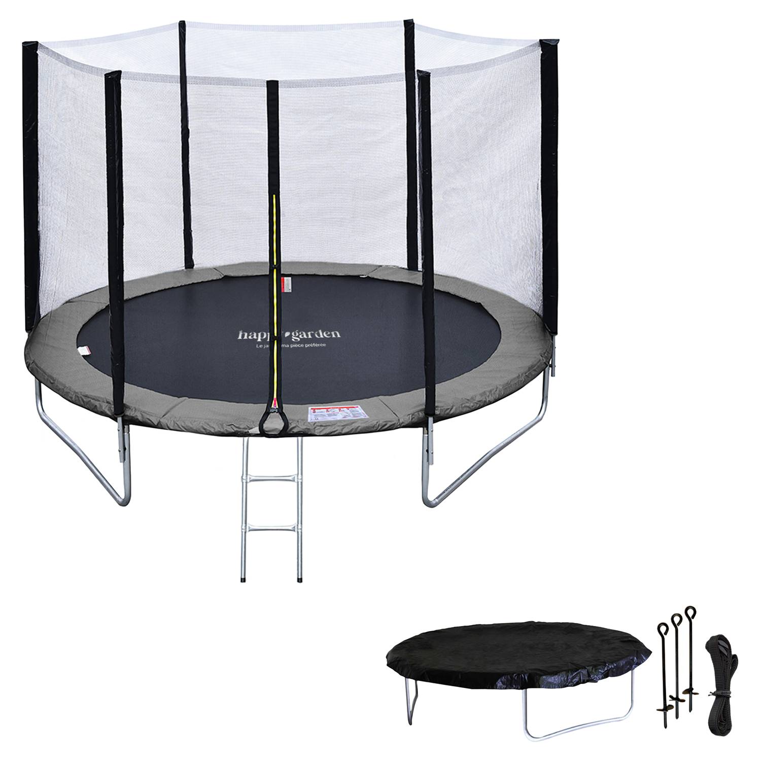 Pack Premium Trampoline 245cm réversible rose / gris CANBERRA + filet, échelle, bâche et kit d'ancr - HAPPY GARDEN - Image 3