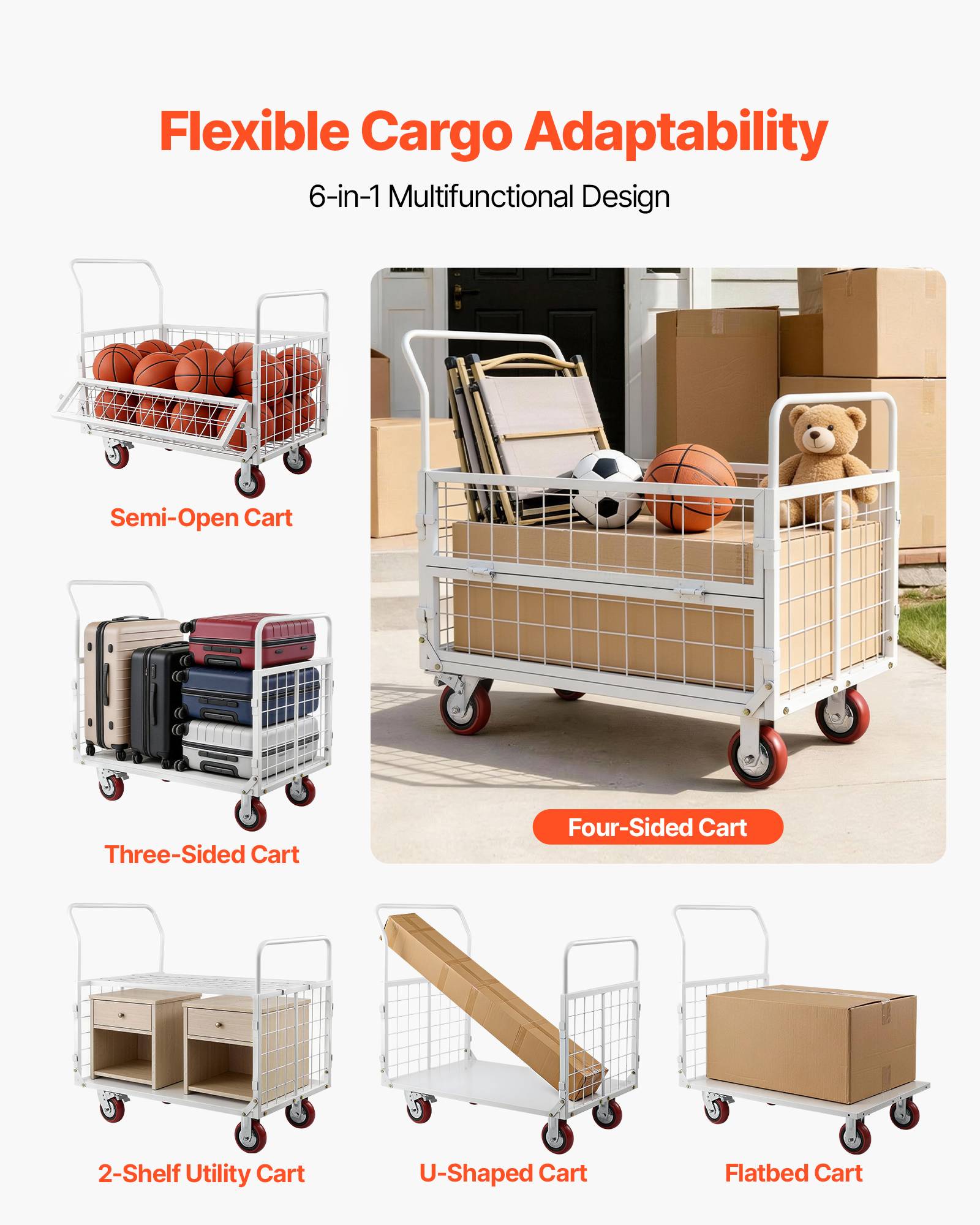 Vevor - VEVOR Chariot à Plateforme Chariot Plateau Cage Pliable 6 en 1 Charge 907 kg - Image 3