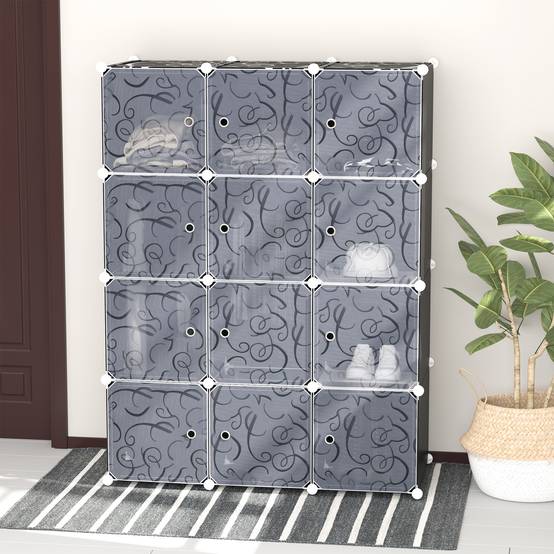 Système d’étagères modulaires 111x47x145 cm, 2 grands cubes et 9 petits, rangement dressing et chaussures, noir - Image 3