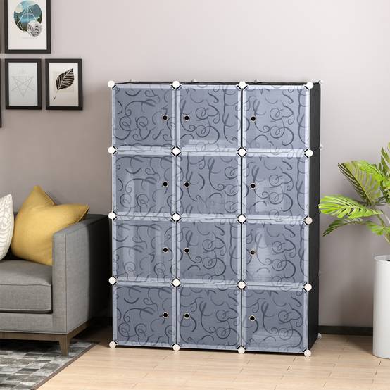Système d’étagères modulaires 111x47x145 cm, 2 grands cubes et 9 petits, rangement dressing et chaussures, noir - Image 4