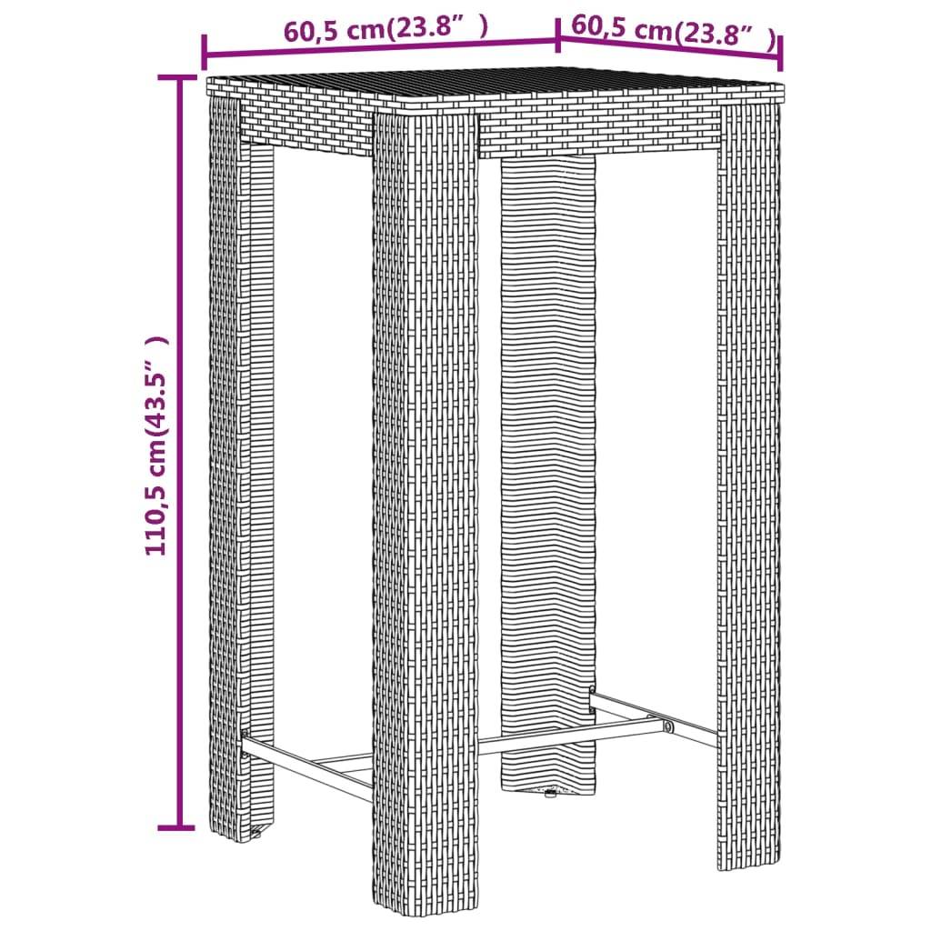 Helloshop26 - Ensemble de bar de jardin meuble extérieur terrasse 3 pièces gris poly rotin/bois massif acacia - Imagen 5