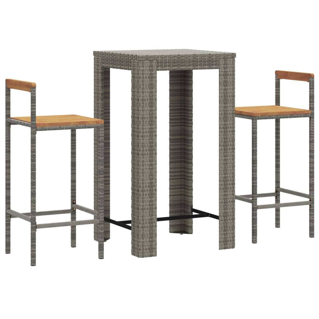 Helloshop26 - Ensemble de bar de jardin meuble extérieur terrasse 3 pièces gris poly rotin/bois massif acacia - Imagen 1
