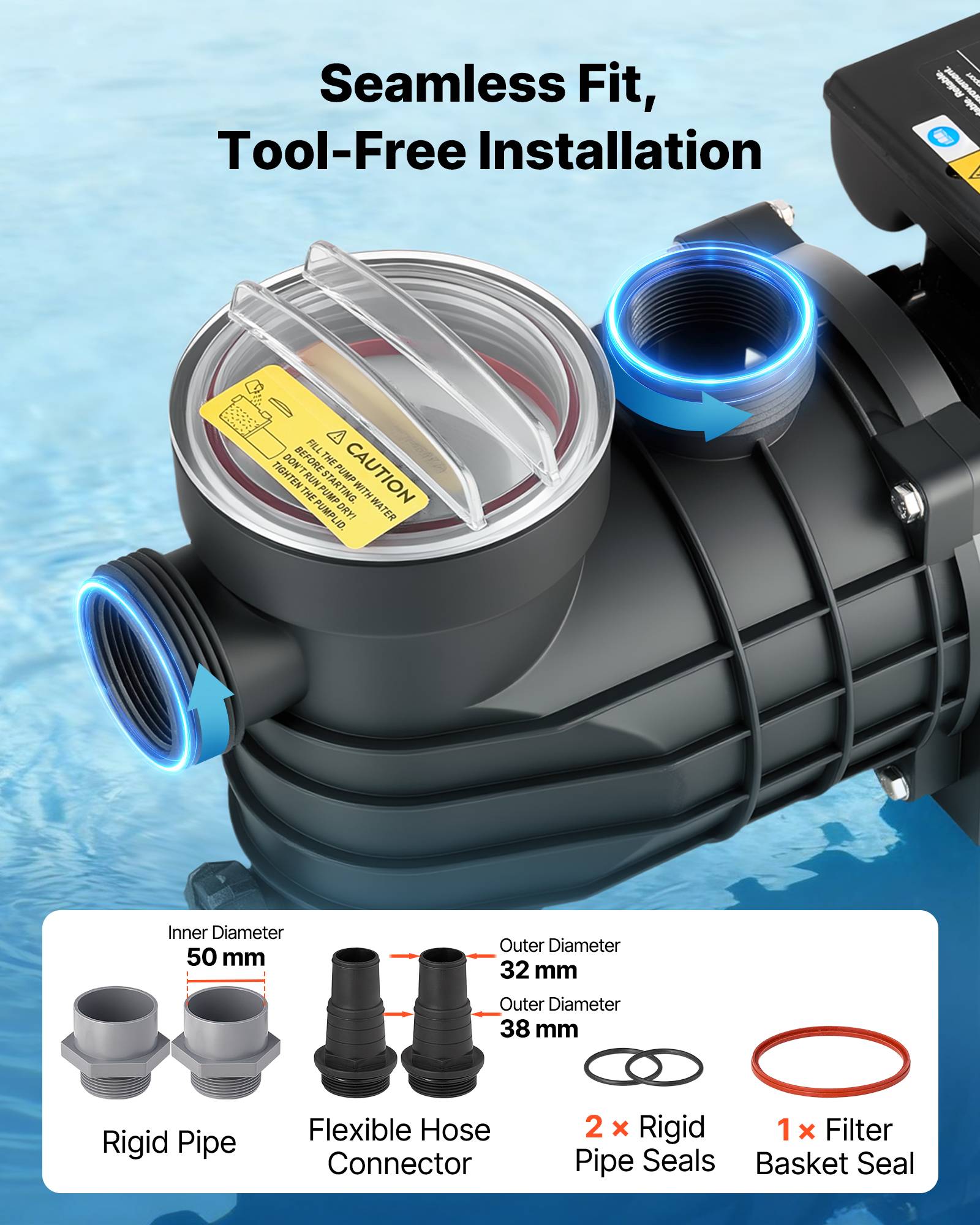 Vevor - VEVOR Pompe Piscine Hors Sol 180 W, 10800 L/h, Hauteur 8 m, Monovitesse, Panier filtrant et couvercle inclus. - Image 7