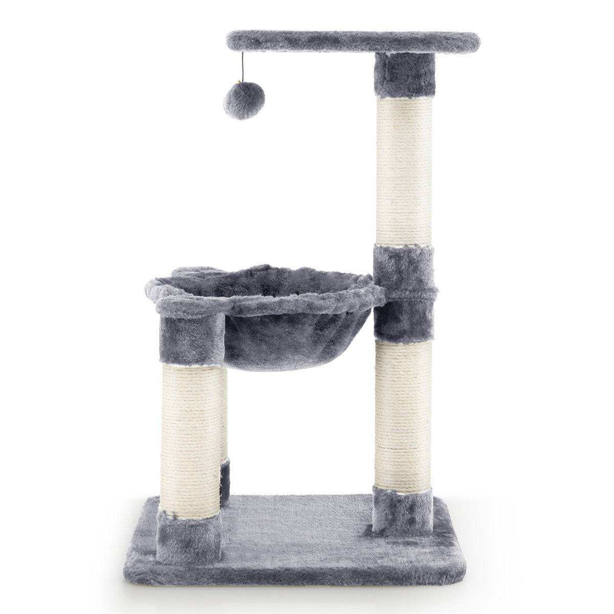 Helloshop26 - Arbre à chat avec griffoir de sisal hamac confortable balle suspendue à jouer grande plate-forme 40 x 40 x 64 cm gris - Imagen 1