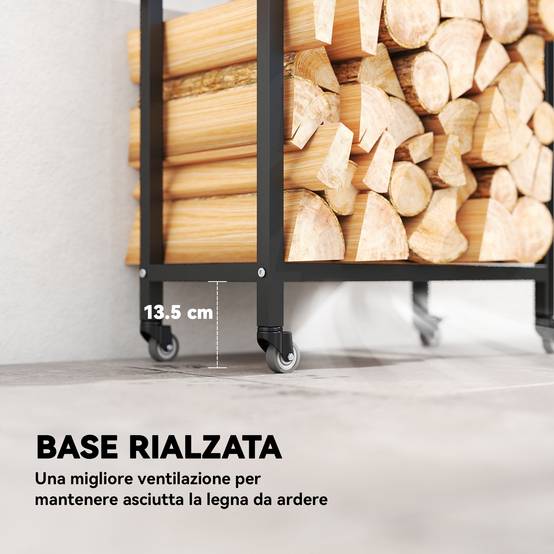 Étagère à bûches à deux niveaux pour intérieur et extérieur, avec roues en acier renforcé, 60 x 30 x 119 cm, noire - Image 9