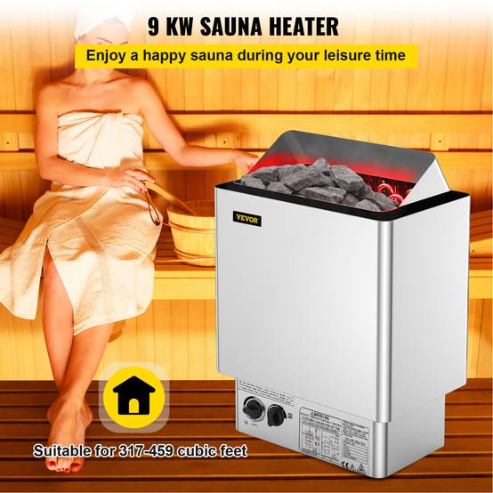 VEVOR Poêle de sauna électrique 9kW, contrôle thermostatique, 380-415V, pour espace 9-13m³, température 30-110°C. - Image 2
