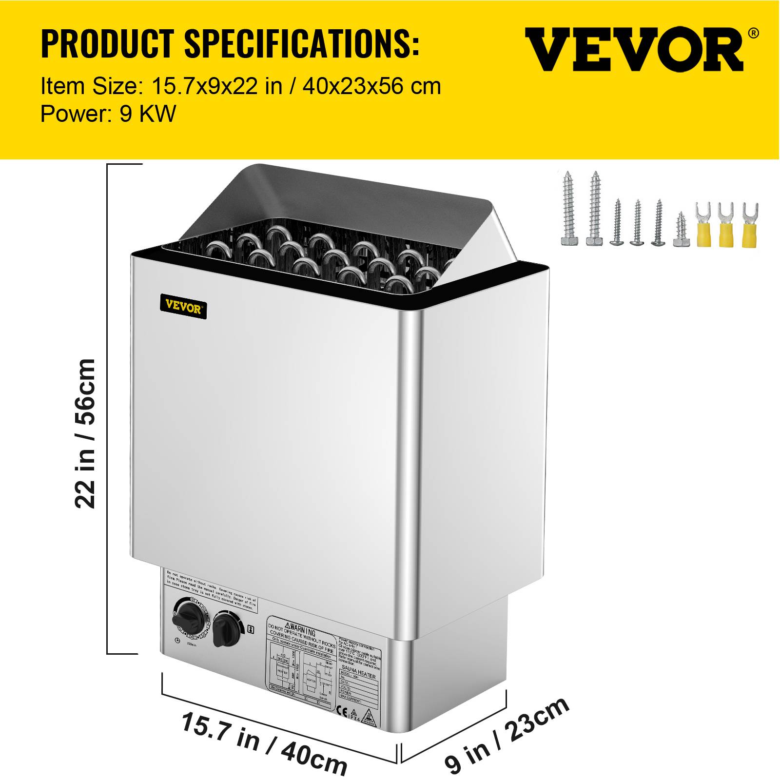 VEVOR Poêle de sauna électrique 9kW, contrôle thermostatique, 380-415V, pour espace 9-13m³, température 30-110°C. - Image 7