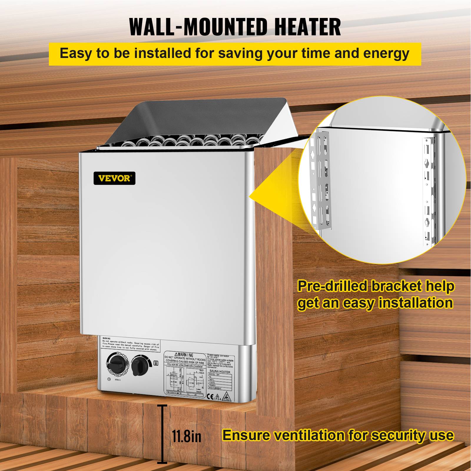VEVOR Poêle de sauna électrique 9kW, contrôle thermostatique, 380-415V, pour espace 9-13m³, température 30-110°C. - Image 5
