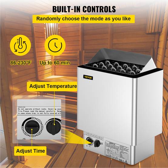 VEVOR Poêle de sauna électrique 9kW, contrôle thermostatique, 380-415V, pour espace 9-13m³, température 30-110°C. - Image 4