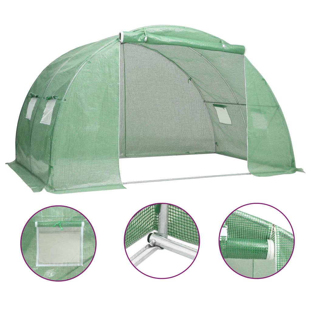 Serre de Jardin Tunnel Acier Galvanisé et PE Culture Hivernage 8m² Vert - ComfortXL Outdoor Living - Image 1