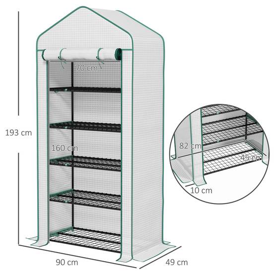 Serre de jardin Serre 5 niveaux avec 1 porte enroulable, Bâche en PE Renforcée Résistante dim. 90L x 49l x 193H cm - Image 5